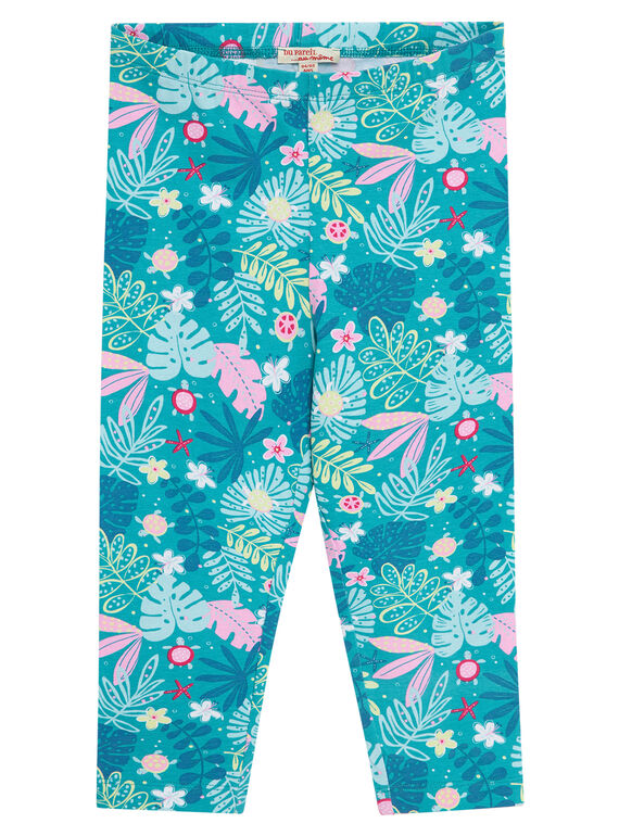 Legging bleu turquoise imprimé tropical enfant fille JYAQUALEG / 20SI01R1CAL621