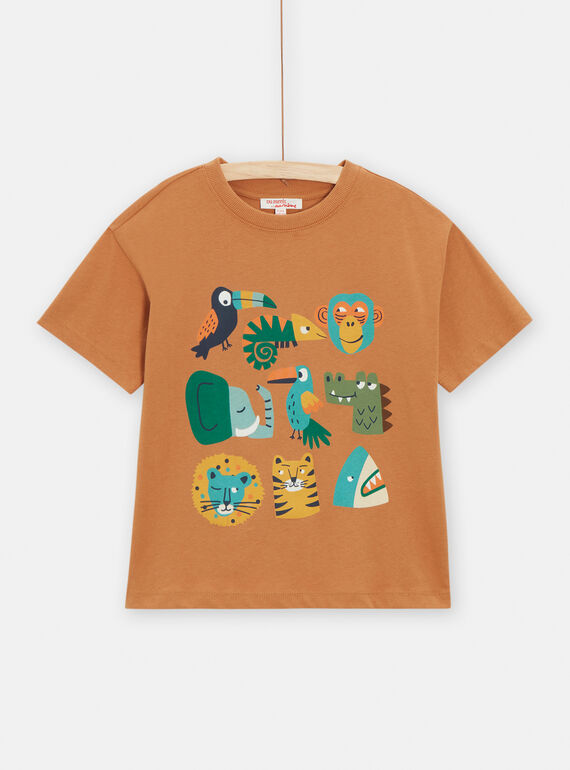 T-shirt marron clair avec animation animaux pour garçon TOLITI3 / 24S902T5TMCI802