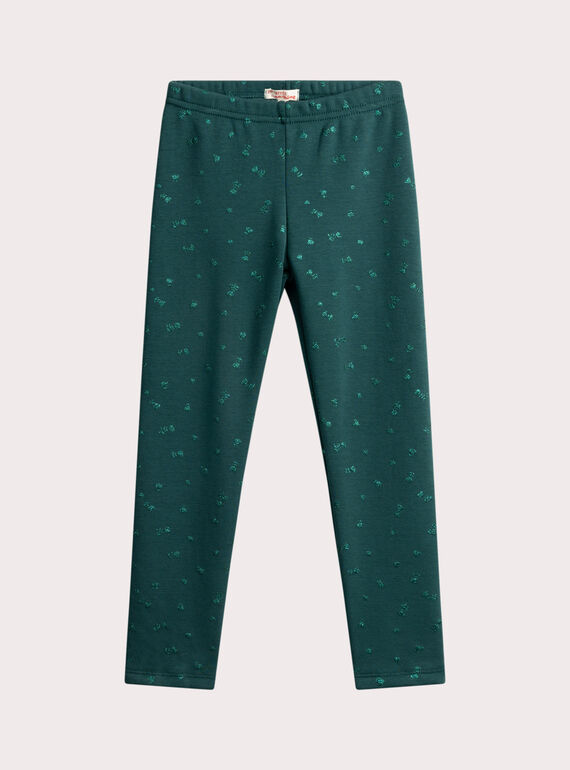 Legging vert forêt imprimé fleuri pailleté pour fille VAJOLEG6 / 24W901K1PANG633