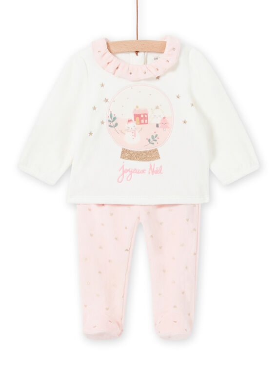 Ensemble pyjama bicolore motif de Noël en velours bébé fille MEFIPYJNO / 21WH13F1PYJD329