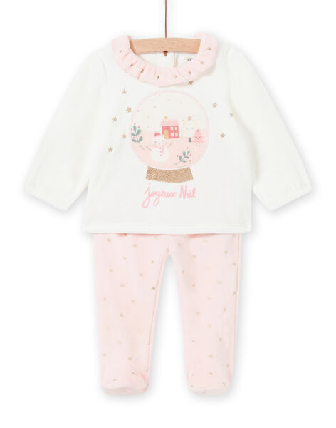 Ensemble pyjama bicolore motif de Noël en velours bébé fille MEFIPYJNO / 21WH13F1PYJD329