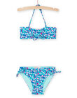 Haut de maillot de bain et culotte turquoise à imprimé fleuri RYABIK3 / 23SI01R4MAIC217