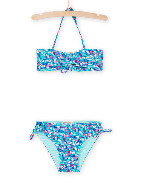 Haut de maillot de bain et culotte turquoise à imprimé fleuri RYABIK3 / 23SI01R4MAIC217