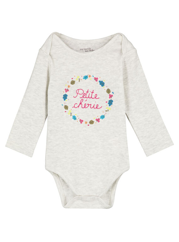 Body manches longues gris chiné en rib layette fille GEFIBODNUI / 19WH13N3BDL943