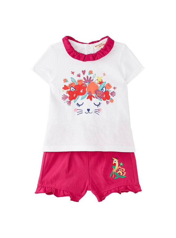 EnsembleT-shirt et short rose fuchsia et blanc bébé fille JIMARENS2 / 20SG09P2ENS000