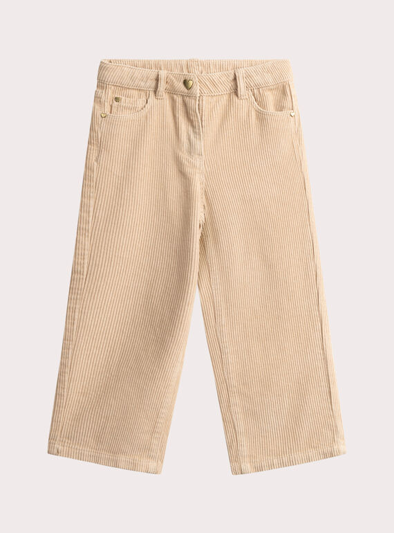 Pantalon droit en velours côtelé rose pâle pour fille VABAPANT1 / 24W901Q1PAN808