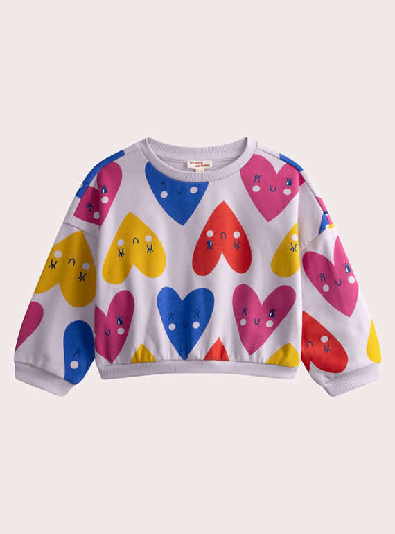 Sweat mauve imprimé cœurs WAFISWEA / 25S90151SWE328