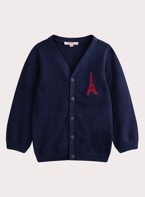 Cardigan bleu marine détail broderie WOPAGIL / 25S90211GIL705