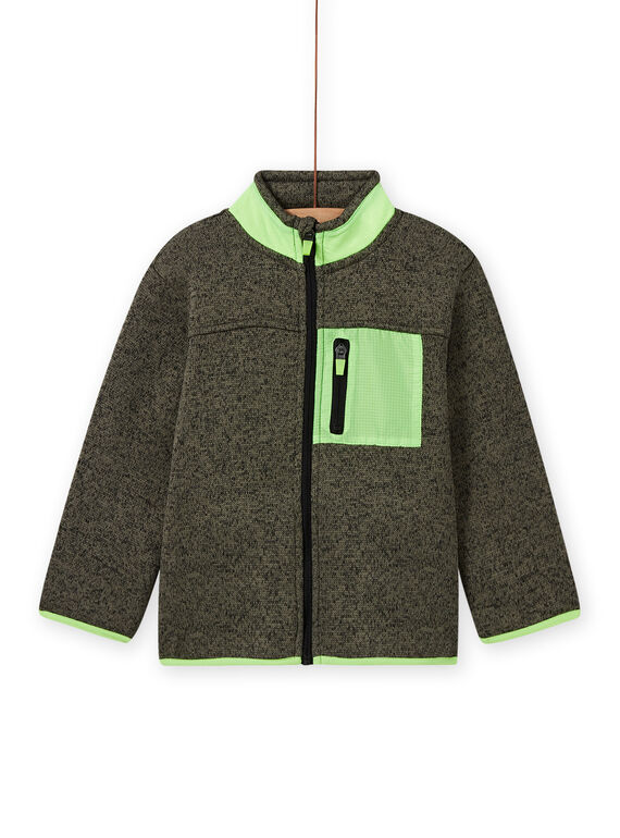 Gilet kaki chiné à empiècements vert fluo enfant garçon MOJOGITEK4 / 21W90211GILG631