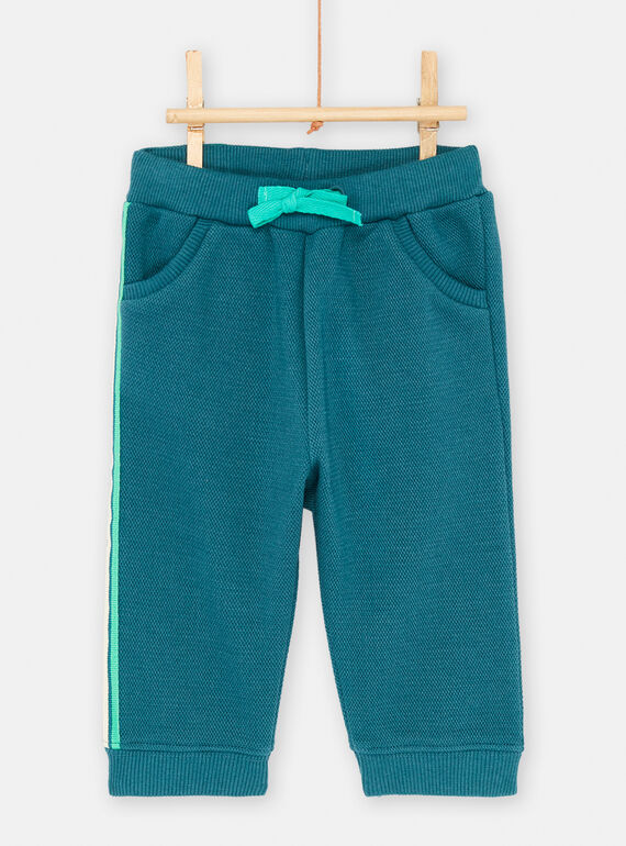 Pantalon molleton piqué vert bouteille bébé garcon SUVERBAJOG / 23WG10J3PANG611