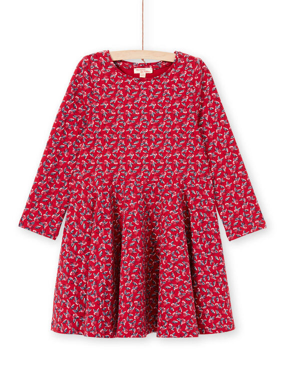 Robe évasée rouge imprimé fleuri enfant fille MAMIXROB3 / 21W901J1ROB511