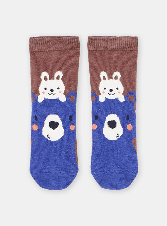 Chaussettes havane à motifs lapin et ours bébé garçon : - Chaussettes