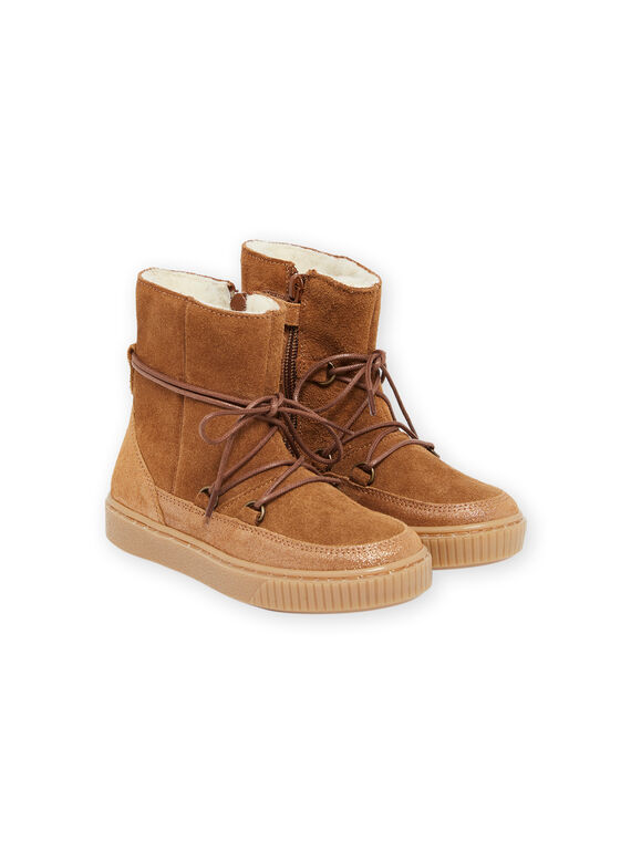 Boots camel en croûte de cuir et semelle cuvette PABOTTLACET / 22XK3592D3W804