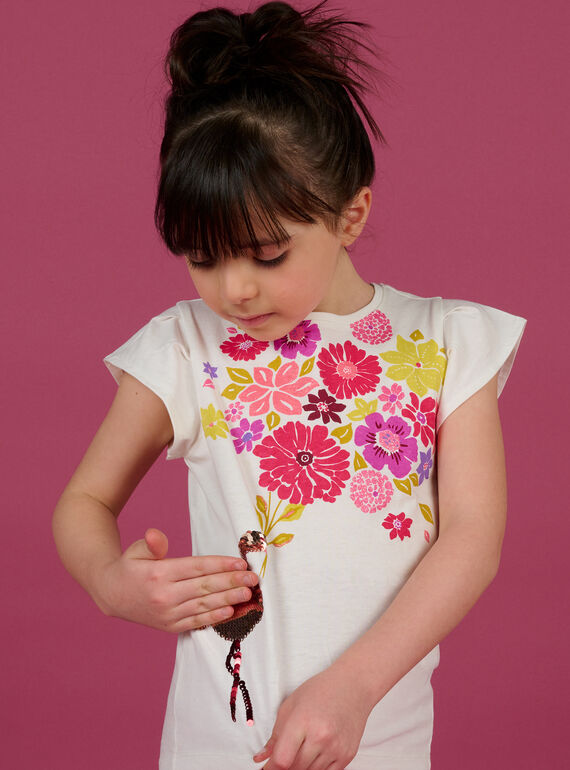 T-shirt animation flamant rose à sequins écru enfant fille NAFLATI1 / 22S901R2TMC001