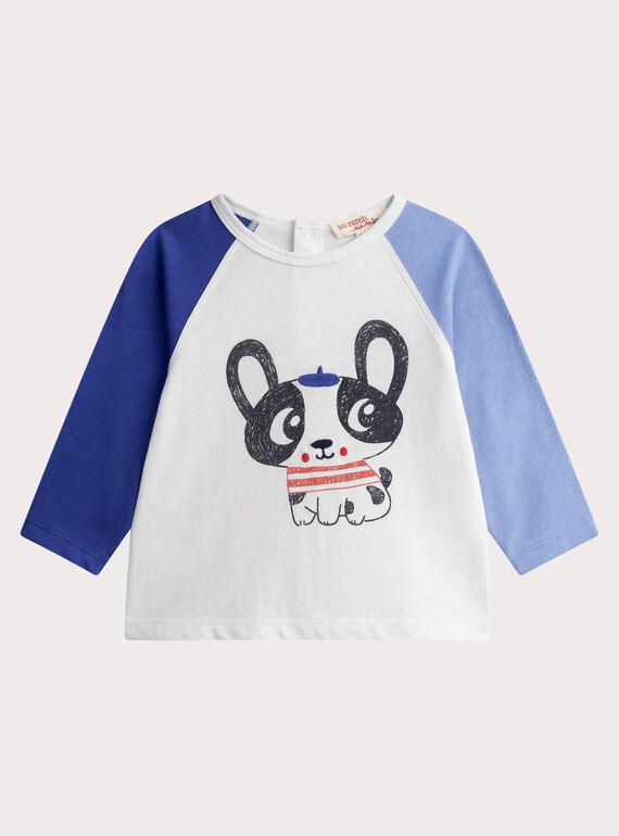 T-shirt écru et bleu pour bébé garçon WUKATEE3 / 25SG1034TMLA002
