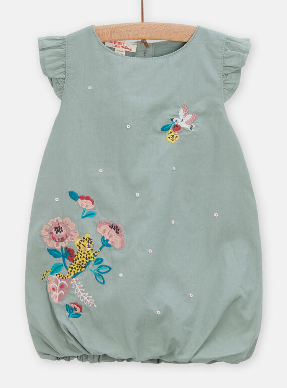 Robe vert sauge à motif fleuri pour bébé fille TICRIROB3 / 24SG09L1ROBG610