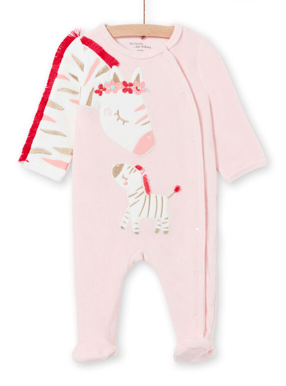 Grenouillère layette fille en velours motif zèbres LEFIGREZEB / 21SH1311GRE321