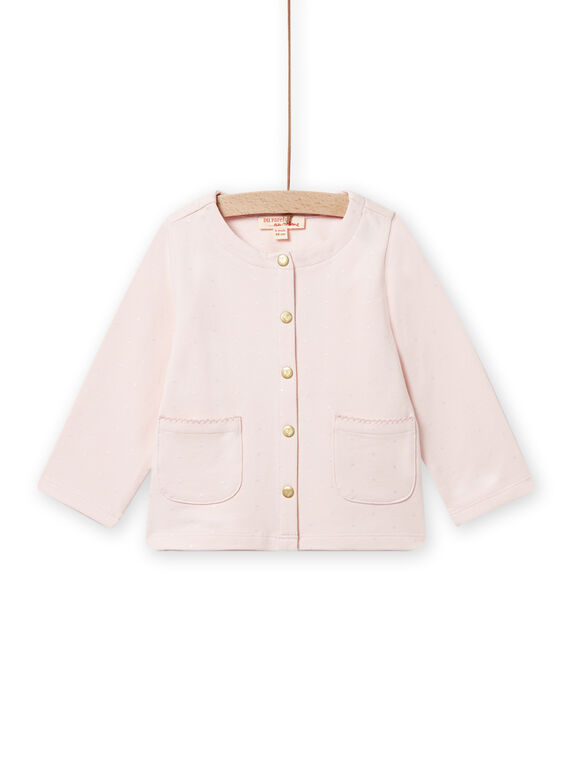 Cardigan rose poudré à pois bébé fille NIJOCAR2 / 22SG0961CARD327