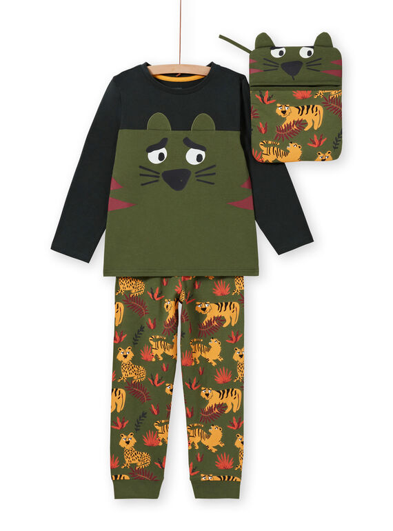 Ensemble pyjama phosphorescent kaki à motifs tigres enfant garçon MEGOPYJMAN3 / 21WH1273PYGG618