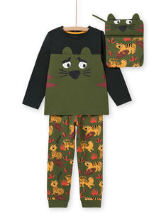 Ensemble pyjama phosphorescent kaki à motifs tigres enfant garçon MEGOPYJMAN3 / 21WH1273PYGG618