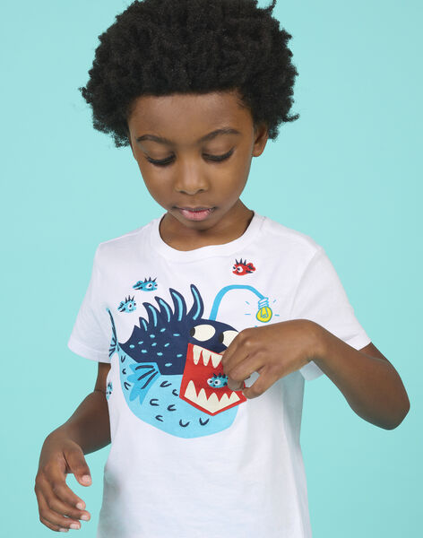 T-shirt blanc motif poisson-lanterne enfant garçon NOFICTI6 / 22S902U6TMC000