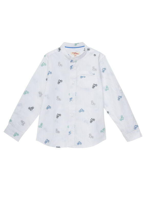 Chemise blanche en popeline garçon rebrodée avec des vélos.  JOPOESHIRT / 20S902G1CHM000