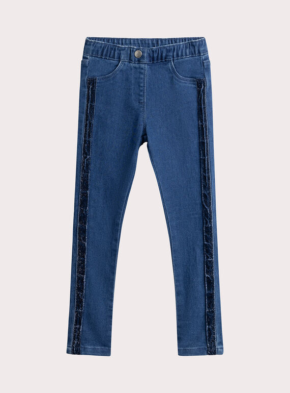 Jegging en denim bleu avec bandes en lurex pour fille VAJOJEG1 / 24W901H1PANP274