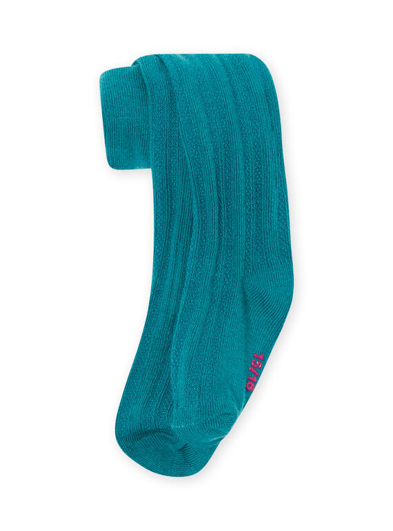 Collant turquoise à torsades bébé fille MYIJOCOLTO4 / 21WI0911COLC217