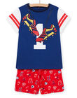 Ensemble de pyjama T-shirt et short à imprimé football bleu électrique enfant garçon NEGOPYCFOOT / 22SH12H3PYJ217