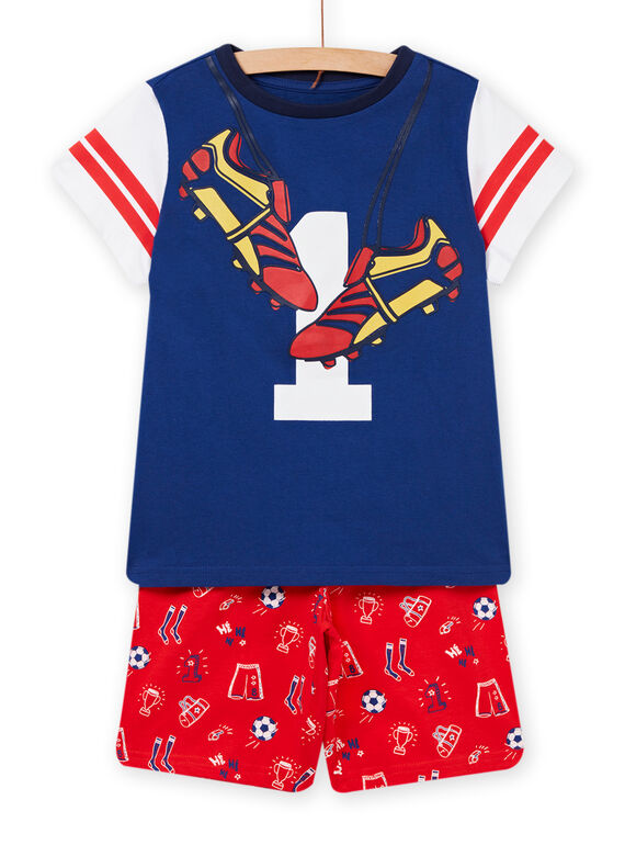 Ensemble de pyjama T-shirt et short à imprimé football bleu électrique enfant garçon NEGOPYCFOOT / 22SH12H3PYJ217