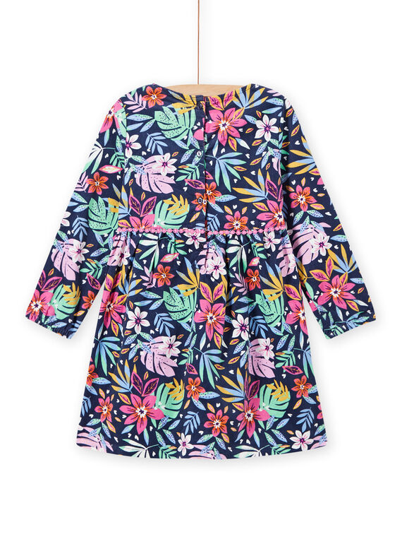 Robe bleue imprimé fleuri coloré en velours enfant fille MAPLAROB2 / 21W901O1ROBC202