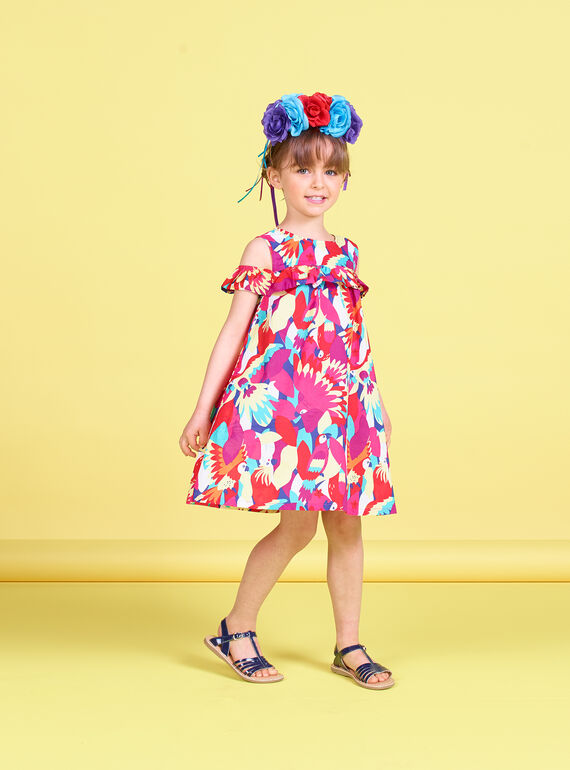 Robe sans manches colorée imprimé perroquet enfant fille JAMAROB1 / 20S901P2ROB000