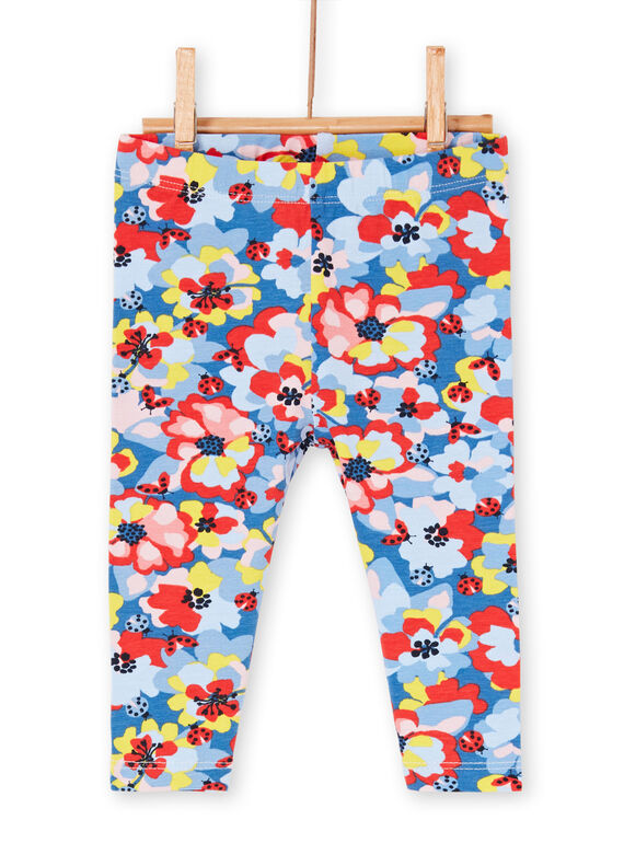 Legging bleu imprimé fleuri coloré bébé fille LYICANLEG / 21SI09M2CAL706