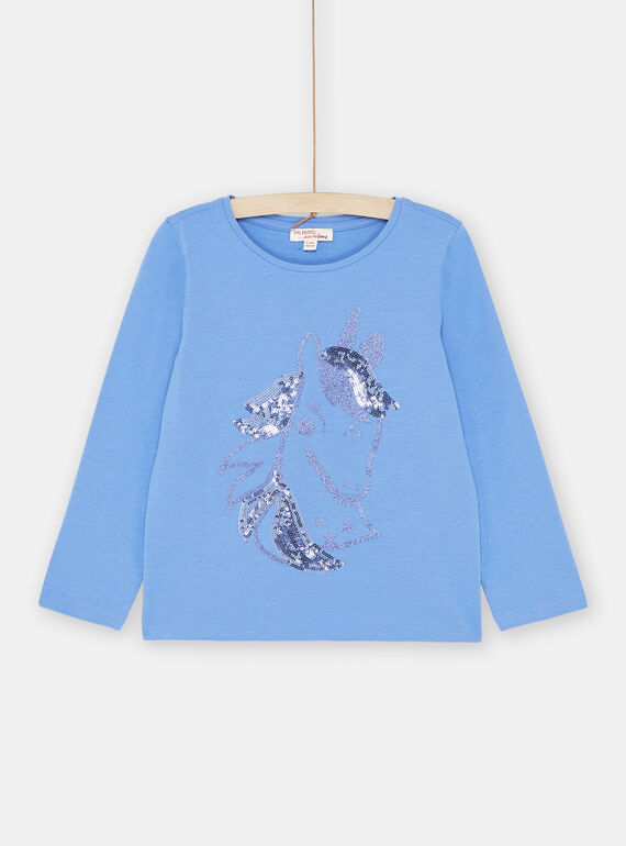 T-Shirt en sequin bleu fille SAJOYTEE7 / 23W901F6TML216