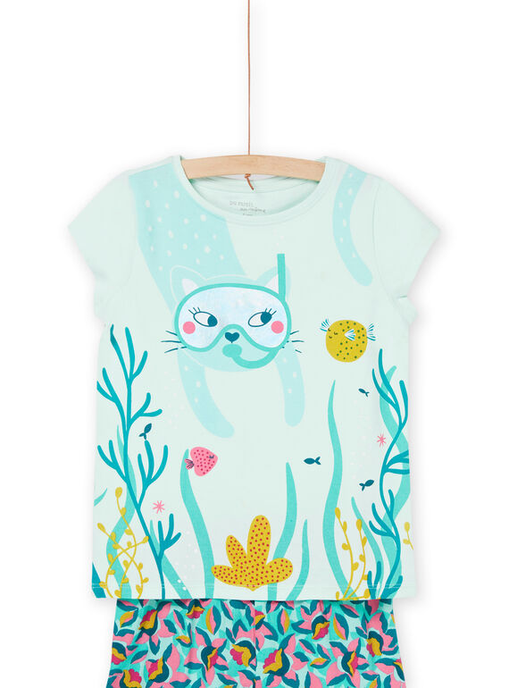 Pyjama bleu glacier à motifs fonds marins et imprimé fleuri REFAPYJMAS / 23SH11H8PYJ219