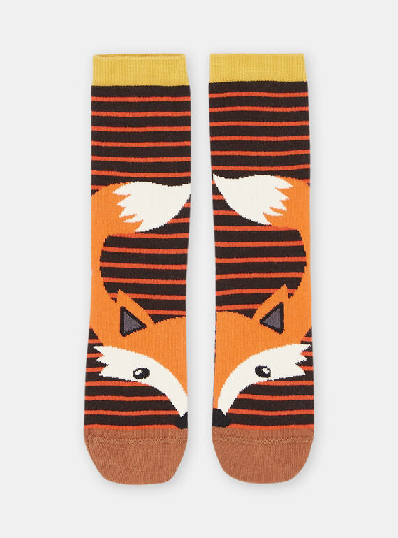 Chaussettes orange à motif renard garçon : - Chaussettes