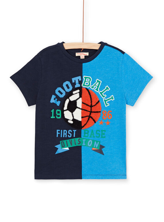 T-shirt bicolore bleu motif ballon enfant garçon LOHATI1 / 21S902X2TMC705