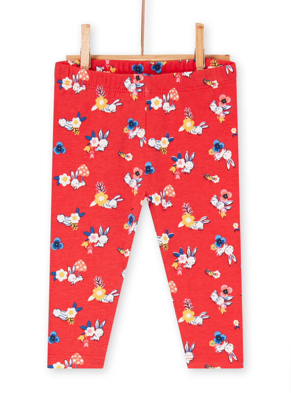 Legging rouge à imprimé lapins et fleurs bébé fille LYIHALEG / 21SI09X1CAL505