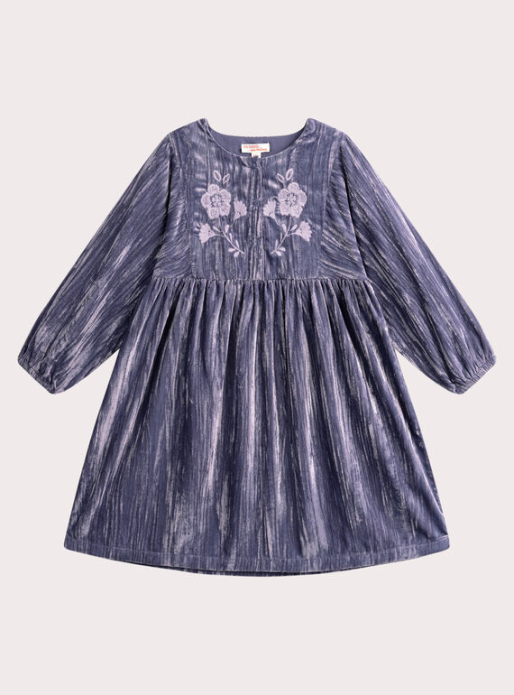Robe violette en velours avec broderies pour fille VAPEROB3 / 24W901R3ROBH703