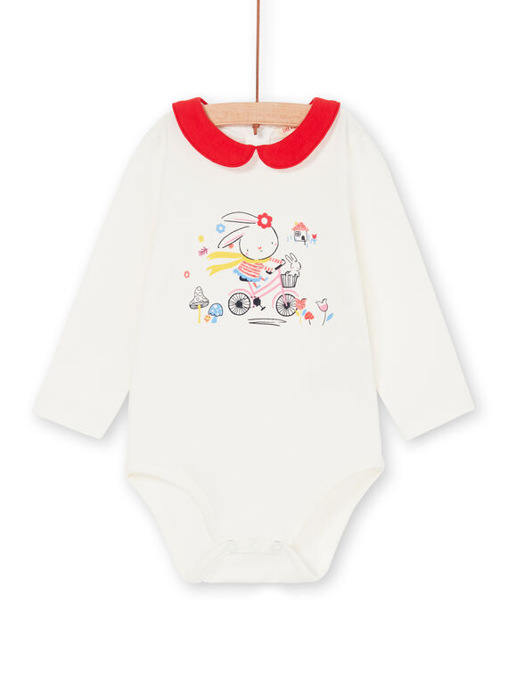 Body écru à col Claudine et motif lapin fantaisie bébé fille LIHABOD1 / 21SG09X2BOD001