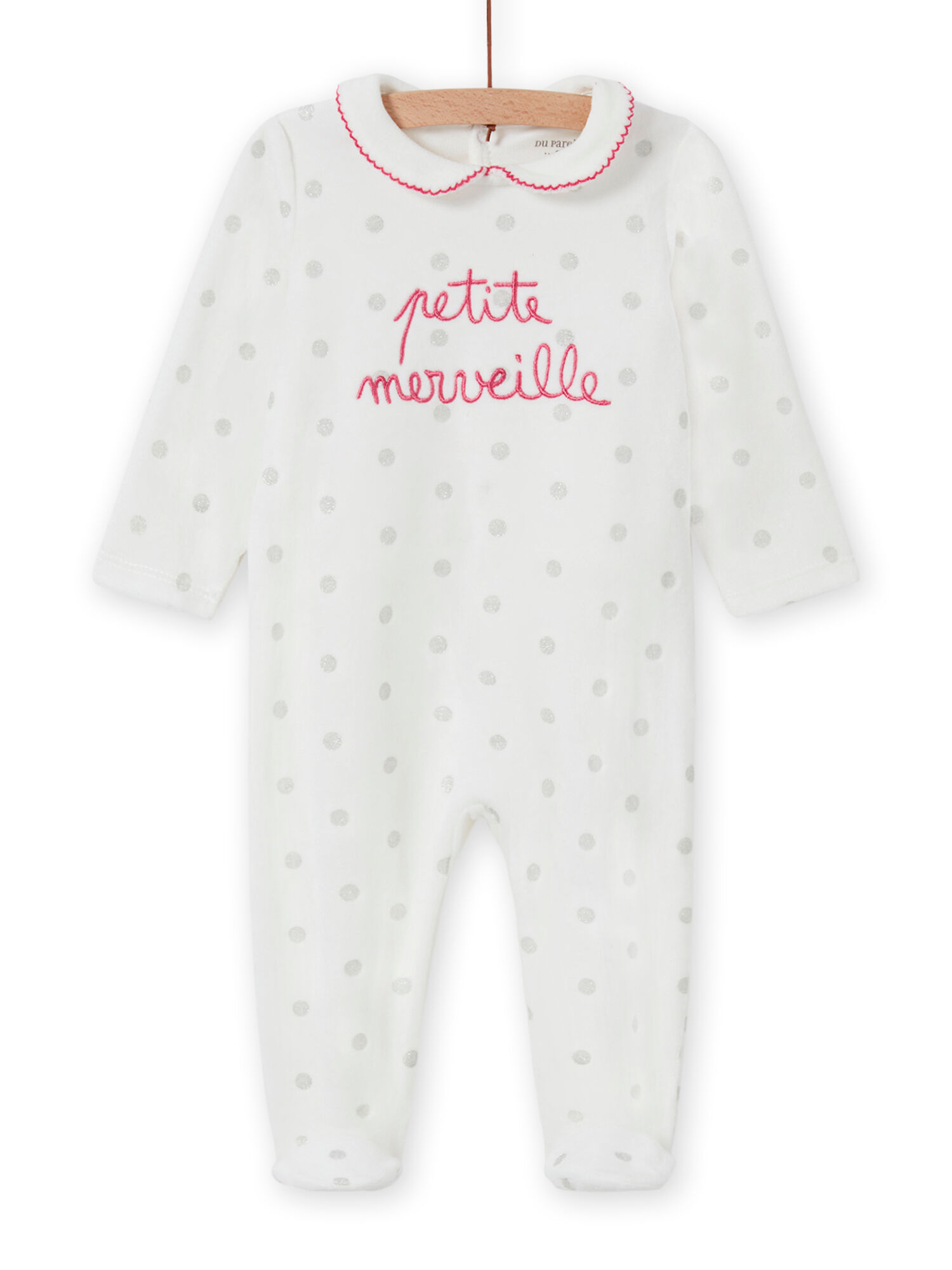 Grenouillere ecrue a pois col Claudine bebe fille Pyjama DPAM