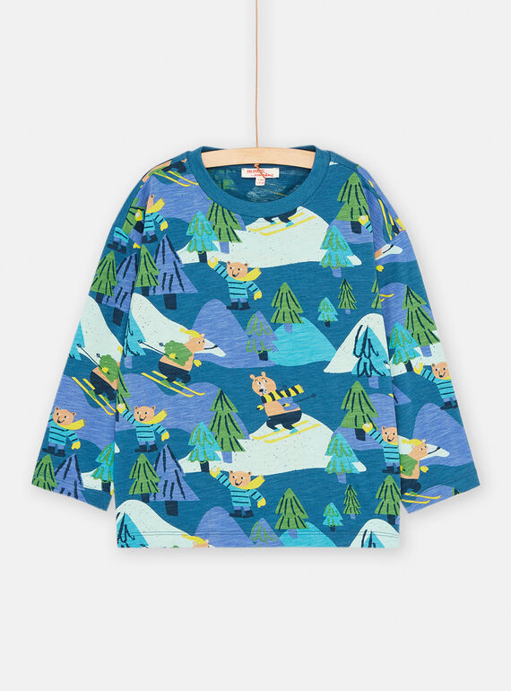 T-shirt bleu de France à imprimé montagne et ours pour garçon SODUTEE2 / 23W902P3TMLC226