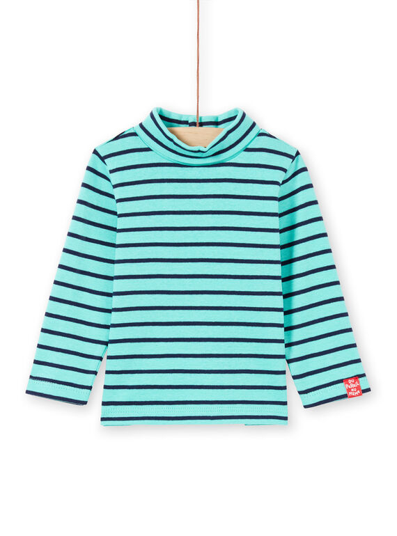 Sous-pull turquoise et bleu marine à rayures bébé garçon MUJOSOUP1 / 21WG10N2SPL209