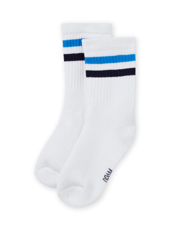 Chaussettes blanches à rayures bleues enfant garçon MYOJOCHOS2 / 21WI0215SOQ000