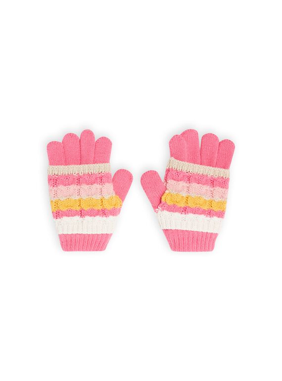Gants roses à rayures fantaisie enfant fille MYASAUGAN1 / 21WI0163GAN030