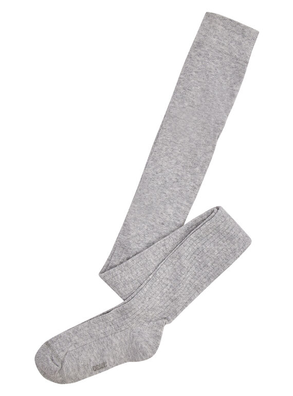 Collant en coton à côtes fille gris clair JYAESCOL2 / 20SI0162COL943
