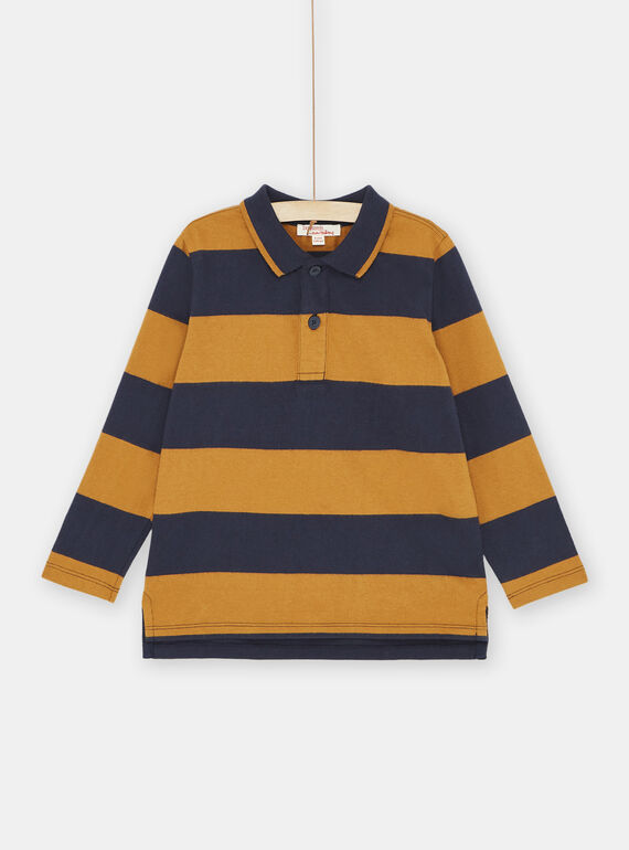 Polo bleu marine et marron à imprimé à rayures garçon SOJOPOL4 / 23W902B1POL809