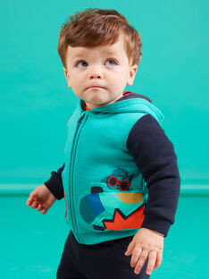 Gilet à capuche bleu turquoise motif skateboard bébé garçon MUTUGIL / 21WG10K1GILC217