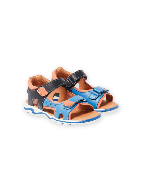 Sandales en cuir bleues et beiges enfant garçon LGSANDJACK / 21KK3651D0E701