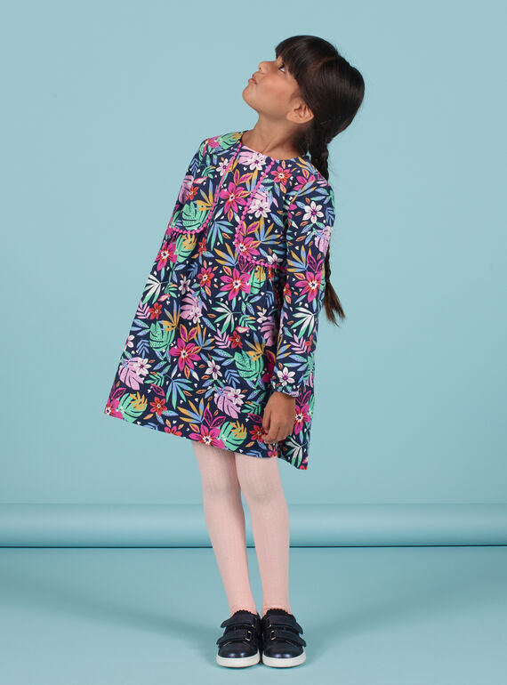 Robe bleue imprimé fleuri coloré en velours enfant fille MAPLAROB2 / 21W901O1ROBC202